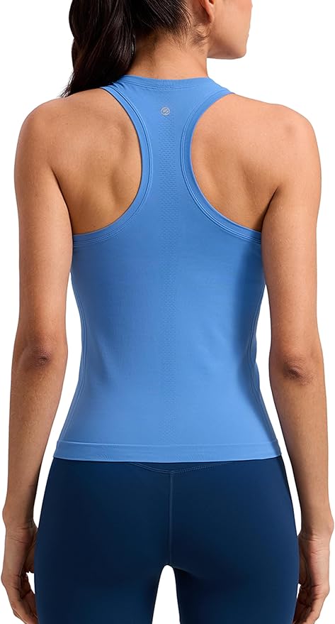 CRZ YOGA Seamless Workout Tank Tops for Women - Athletic Running Gym Sleeveless Shirts Crewneck Racerback Breathable