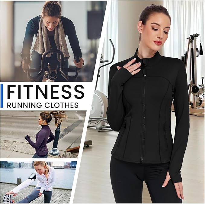 Women's Workout Jackets Full Zip Running Yoga Jackets Lightweight Athletic Clothes with Thumb Holes