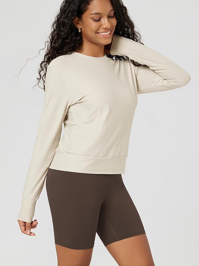 ODODOS Women's Long Sleeve Crewneck Tee - Ultra-Soft odSTRATUM Tech Performance T-Shirts UPF 50+ Daily Pullover Tops