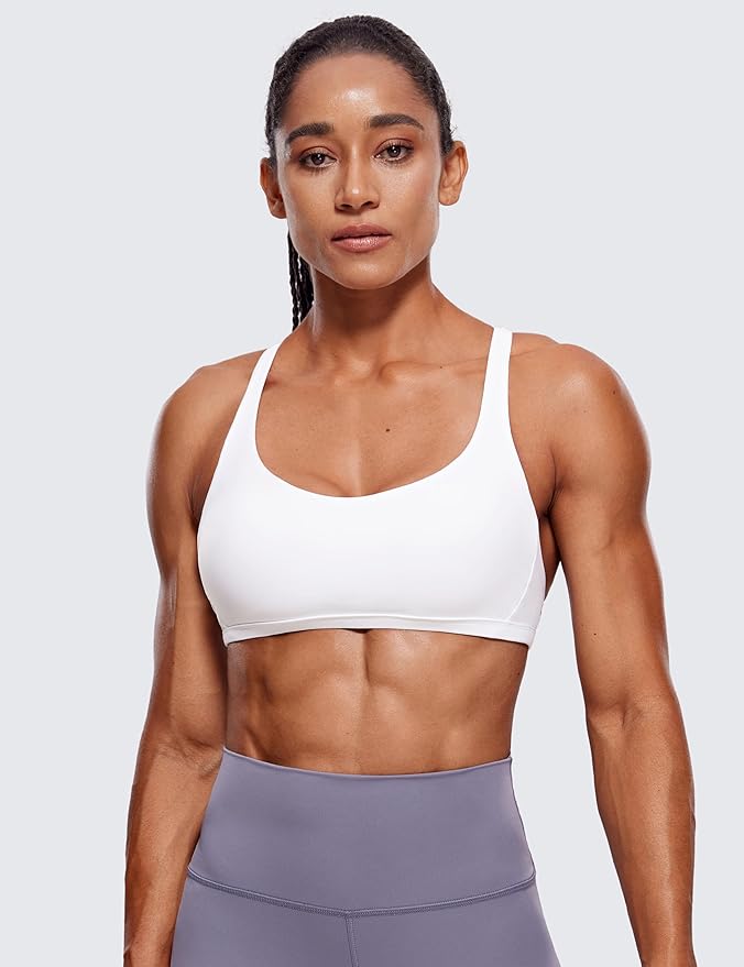 CRZ YOGA Womens Naked Feeling Criss Cross Sports Bra - Strappy Back Padded Medium Support Wireless Gym Cami Workout Yoga