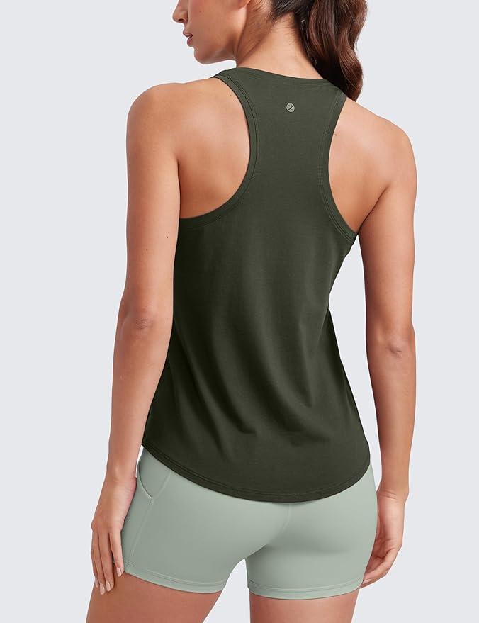 CRZ YOGA Pima Cotton Racerback Tank Tops for Women - Workout Athletic Casual Soft Scoop Neck Sleeveless Shirts