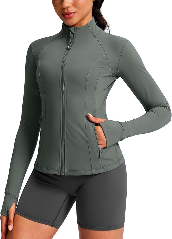 G Gradual Women's Workout Jackets Extended Waist Length Slim Full Zip 4 Pockets Athletic Jacket Spring Running Yoga Clothes
