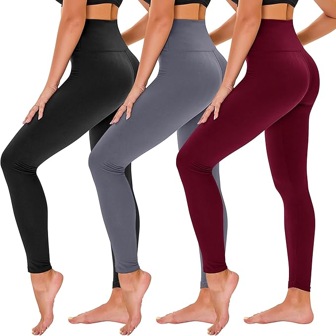 TNNZEET 3 Pack Leggings for Women - Black Tummy Control High Waisted Soft Yoga Pants for Workout Gym Running with Pockets