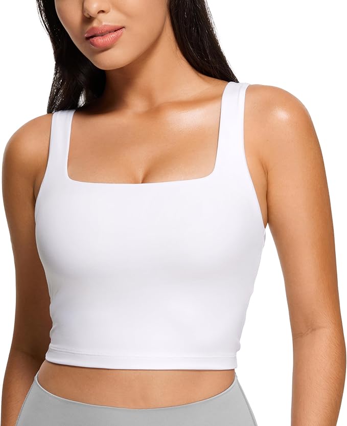 CRZ YOGA Butterluxe Square Neck Crop Tank Tops for Women - Workout Longline Sports Bras Padded Yoga Camisole