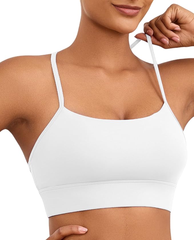 Womens Y-Back Sports Bra, Weightless Padded Yoga Bra, Spaghetti Strap Low Impact Gym Top for Workout & Daily Wear