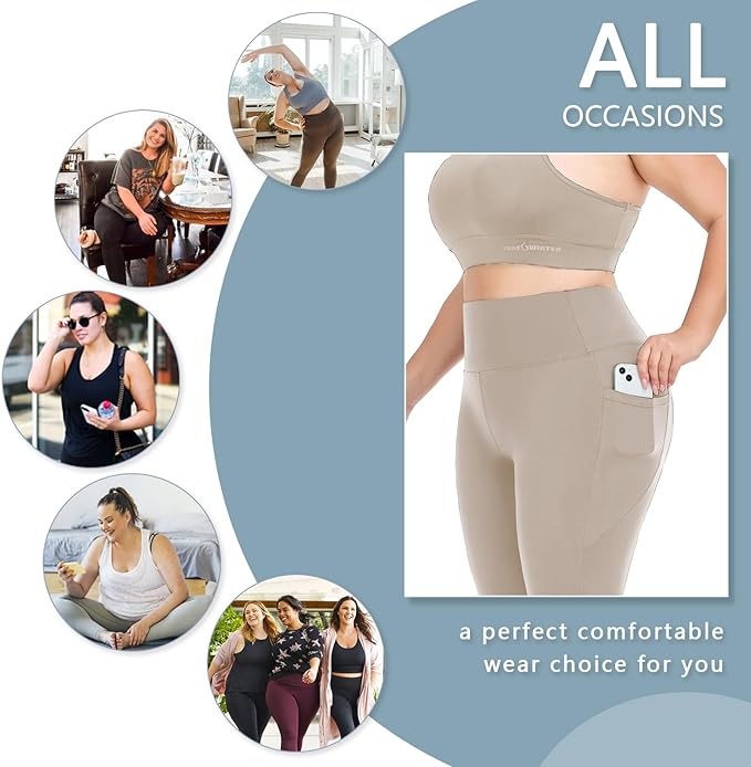 Plus Size Leggings for Women with Pockets-Stretchy XL-5XL Yoga Pants Tummy Control High Waist Workout Leggings