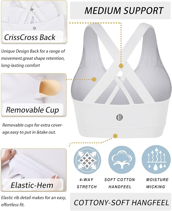 RUNNING GIRL Sports Bras for Women,Padded Strappy Sports Bras Criss-Cross Back Medium Support Sports Bras with Removable Cups