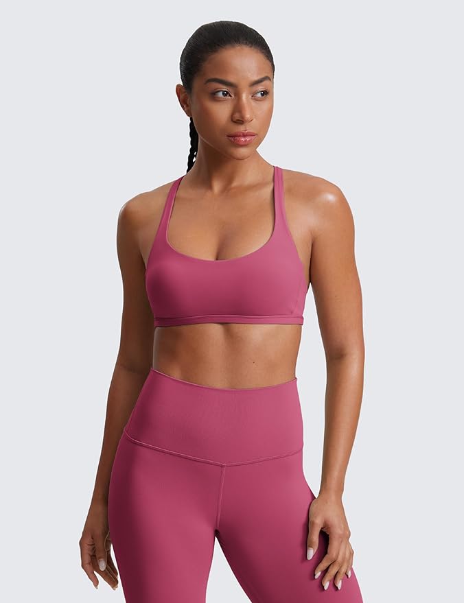 CRZ YOGA Womens Naked Feeling Criss Cross Sports Bra - Strappy Back Padded Medium Support Wireless Gym Cami Workout Yoga