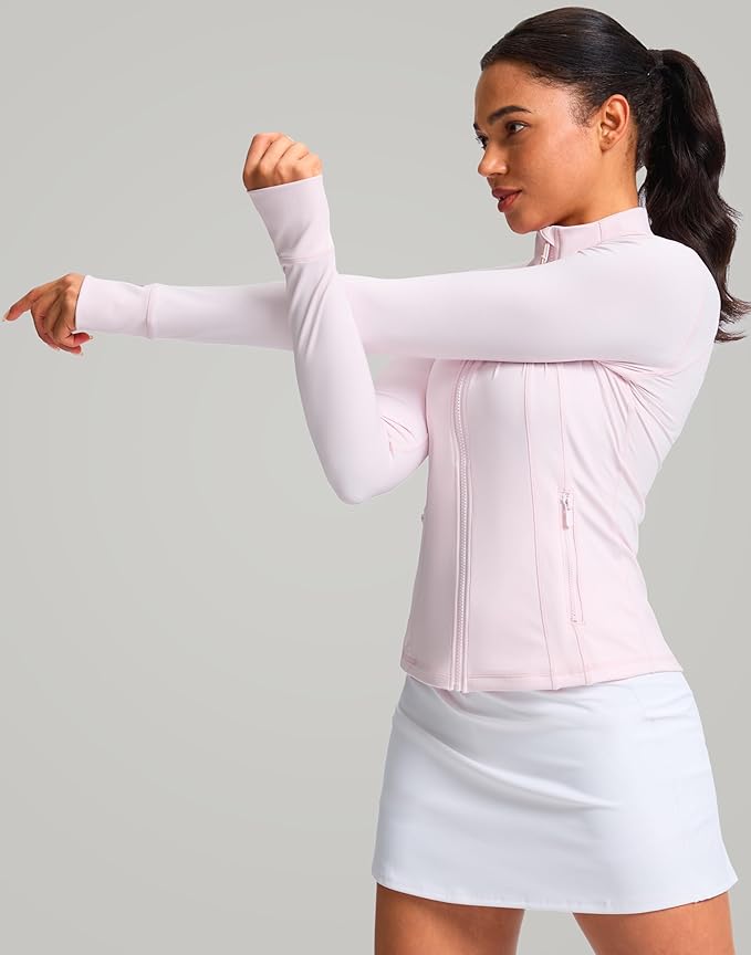 G Gradual Women's Workout Jackets Extended Waist Length Slim Full Zip 4 Pockets Athletic Jacket Spring Running Yoga Clothes