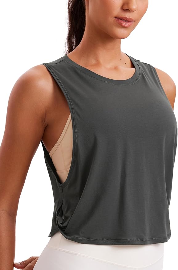 CRZ YOGA Pima Cotton Large Armhole Tank Tops for Women - Workout Sport Athletic Yoga Running Gym Loose Crop Sleeveless Shirts