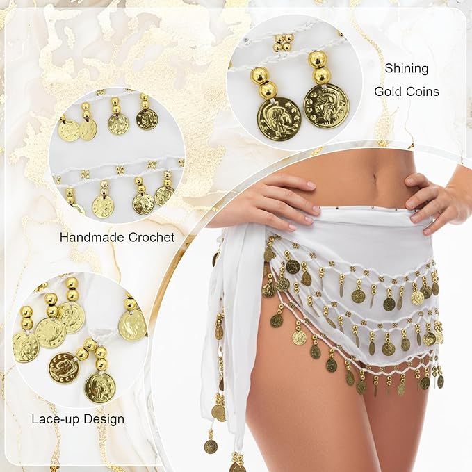 Belly Dance Hip Scarf Belly Dance Skirt 3-Layer Gold Sequins and Coins, Suitable for Yoga, Belly Dance, Performance