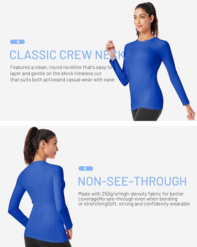 Runhit Women's Long Sleeve Compression Shirt Workout Tops Athletic Base Layer Gym Yoga Running Sports Gear Quick Dry UPF 50+