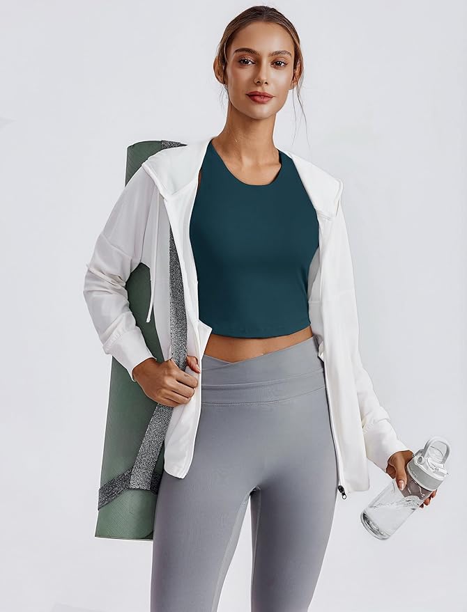 PINSPARK Women Sports Bra High Neck Racerback Workout Crop Tank Top Longline Padded Yoga Tops with Built in Pads
