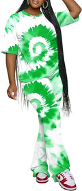 PINSV Women 2 Piece Outfits Short Sleeve Top and Flare Pants Lounge Sets Tracksuit