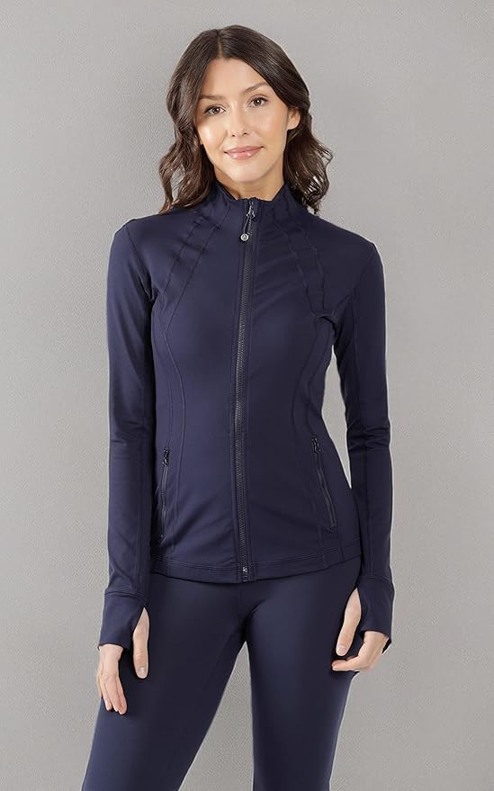 90 Degree By Reflex Full Zip Running Track Jacket Lightweight Athletic Slim Fit Jacket with Thumbholes