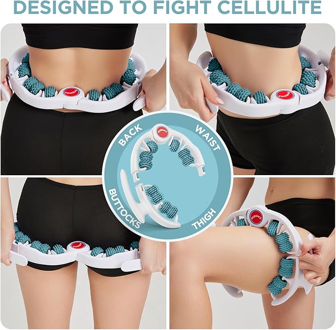 Cellulite Massage Tool - Lymphatic Drainage Massager - Muscle Roller, Deep Fascia Massage, Dimpled Skin Removal, Legs/Thighs/Buttocks, Anti-Cellulite Roller, Smooth Skin (14 Wheel - Green)