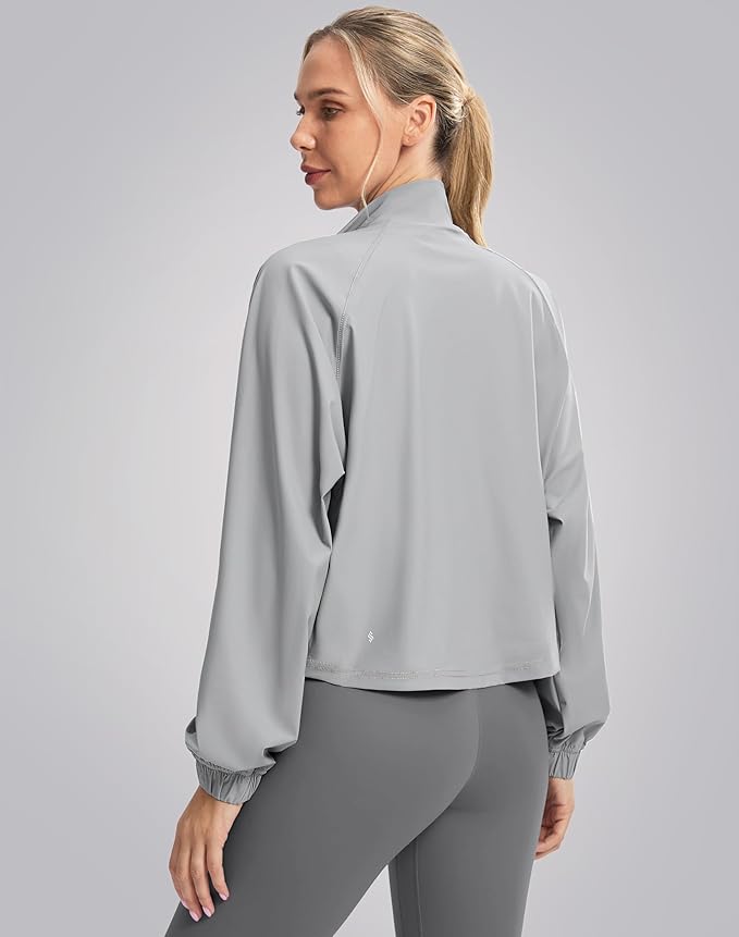 Soothfeel Women's Athletic workout Jacket Lightweight UPF 50+ Long Sleeve Sun Protection Shirts Zip Up Cropped Hiking Tops