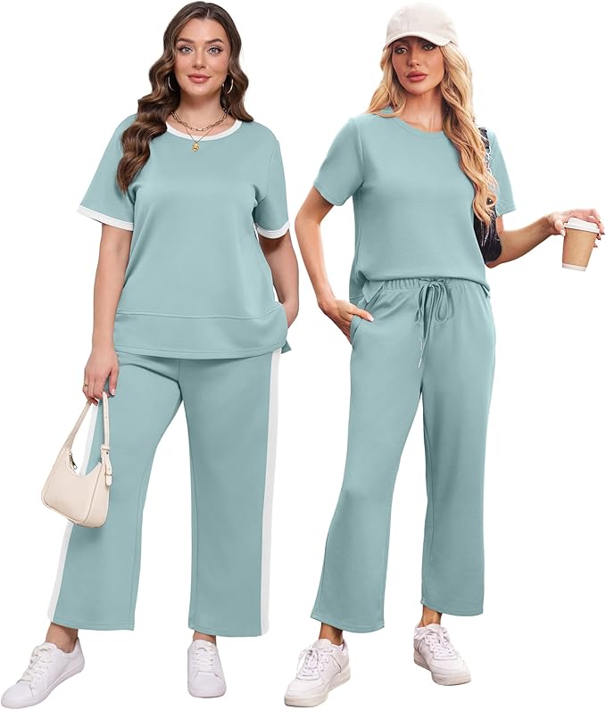 XIEERDUO Women's Side Slit Lounge Sets 2026 Fashion 2 Piece Travel Outfits Cozy Loungewear Wide Leg Tracksuits S-3XL