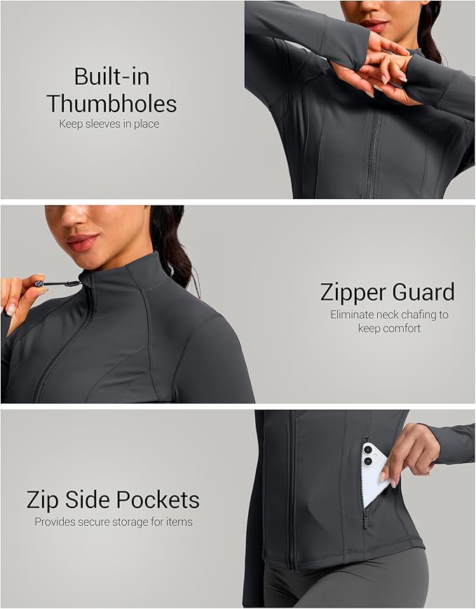 G Gradual Women's Workout Jackets Extended Waist Length Slim Full Zip 4 Pockets Athletic Jacket Spring Running Yoga Clothes