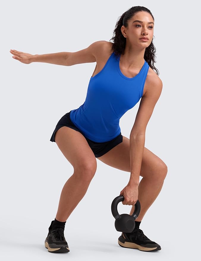 CRZ YOGA Seamless Workout Tank Tops for Women - Athletic Running Gym Sleeveless Shirts Crewneck Racerback Breathable