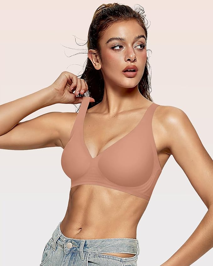 OEAK Womens Deep V Bras Wireless Comfortable Bra Supportive No Underwire Bras Tshirt Push Up Bralettes Plunge Seamless Bra