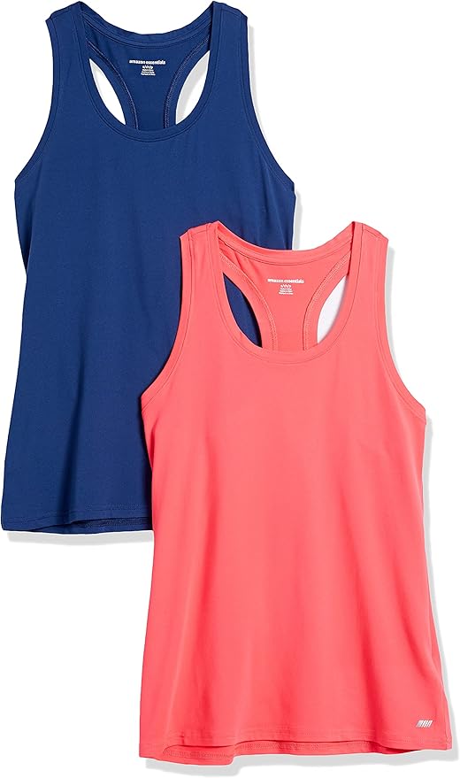 Amazon Essentials Women's Active Quick Dry Tech Stretch Racerback Scoop Neck Tank Top, Multipacks