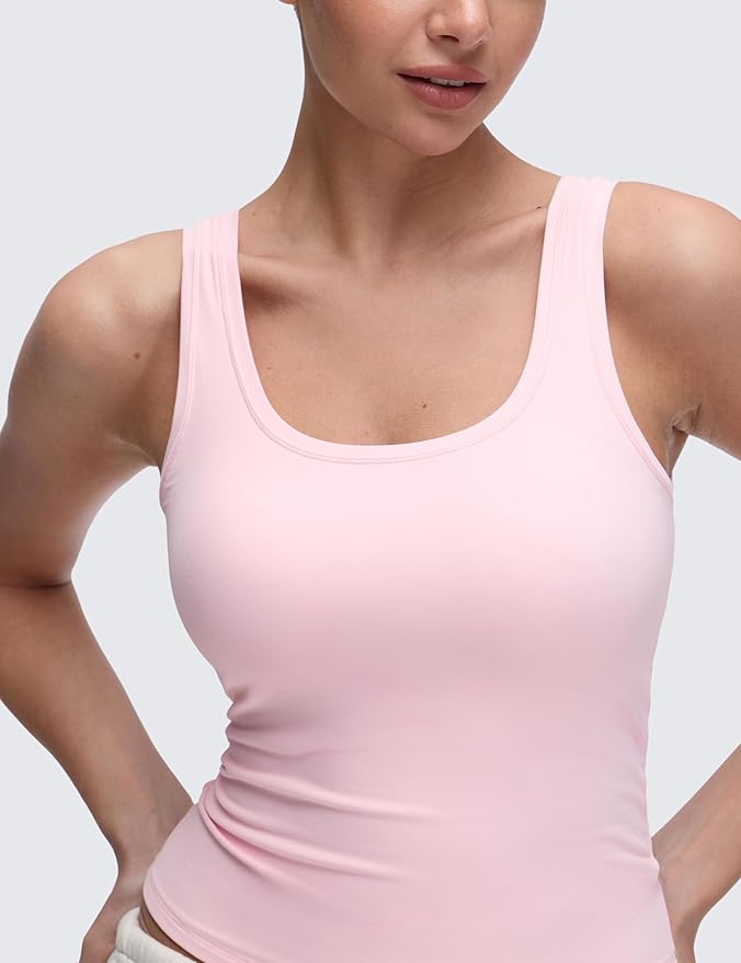 CRZ YOGA Softembrace Scoop Neck Tank Tops for Women - Casual Going Out Soft Double Lined Crop Basic Sleeveless Shirts