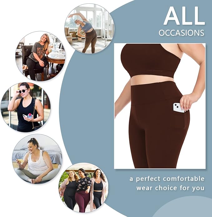 Plus Size Leggings for Women with Pockets-Stretchy XL-5XL Yoga Pants Tummy Control High Waist Workout Leggings