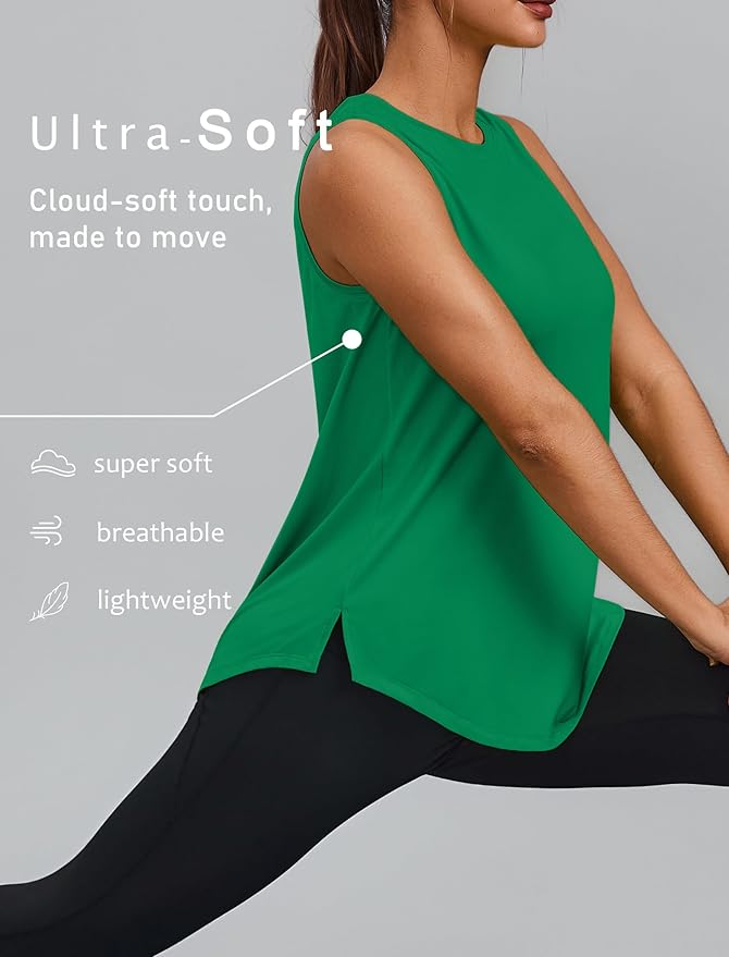 PINSPARK Workout Tops for Women Sleeveless Athletic Tank Tops UPF 50+ Running Tanks with Side Slits Loose Fit Gym Yoga Shirt