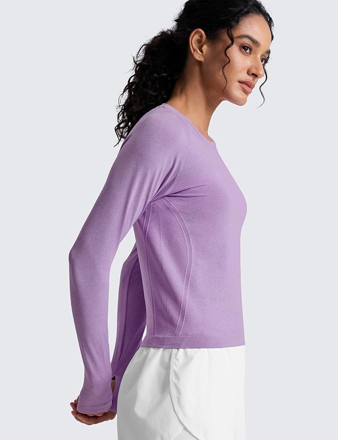 CRZ YOGA Seamless Long Sleeve Shirts for Women Waist Length - Workout Athletic Running Gym Yoga Tops Crewneck Breathable