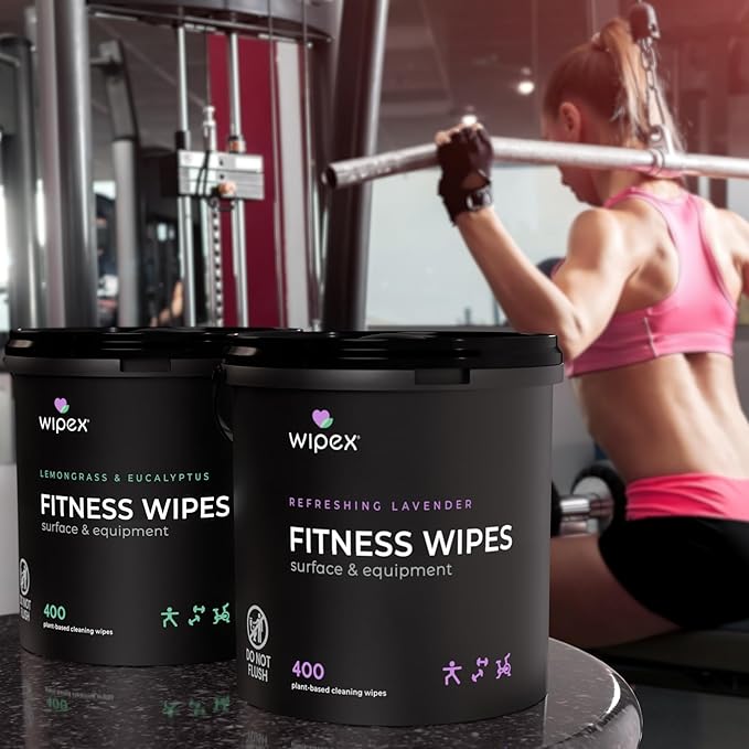 Wipex Gym Wipes for Equipment Bundle - Get 2 Buckets (1) Lavender & (1) Lemongrass Plant-Based Fitness Equipment Wipes, Clean Surfaces & Mats, Safe Gym Cleaner & Peloton Wipes, 400 Ct (Pack of 2)