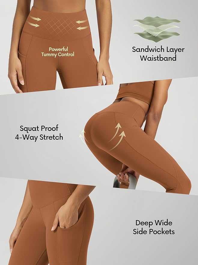 ODODOS Women's High Waisted Yoga Leggings with Pockets, Tummy Control Non See Through Workout Athletic Running Yoga Pants