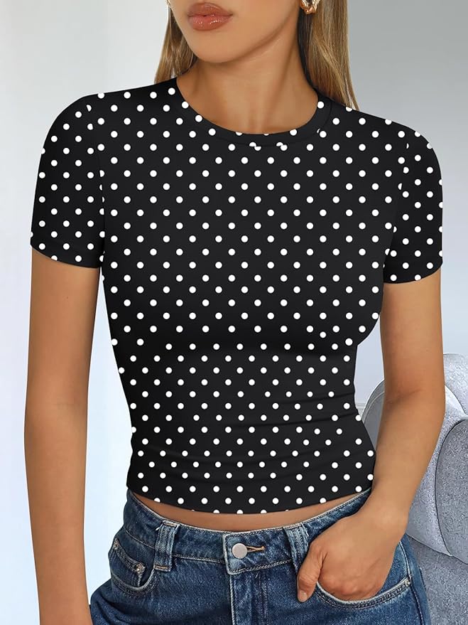 Trendy Queen Womens Short Sleeve T Shirts - Buttery Soft Summer Crop Tops Slim Fit Y2k Basic Tees for Workout