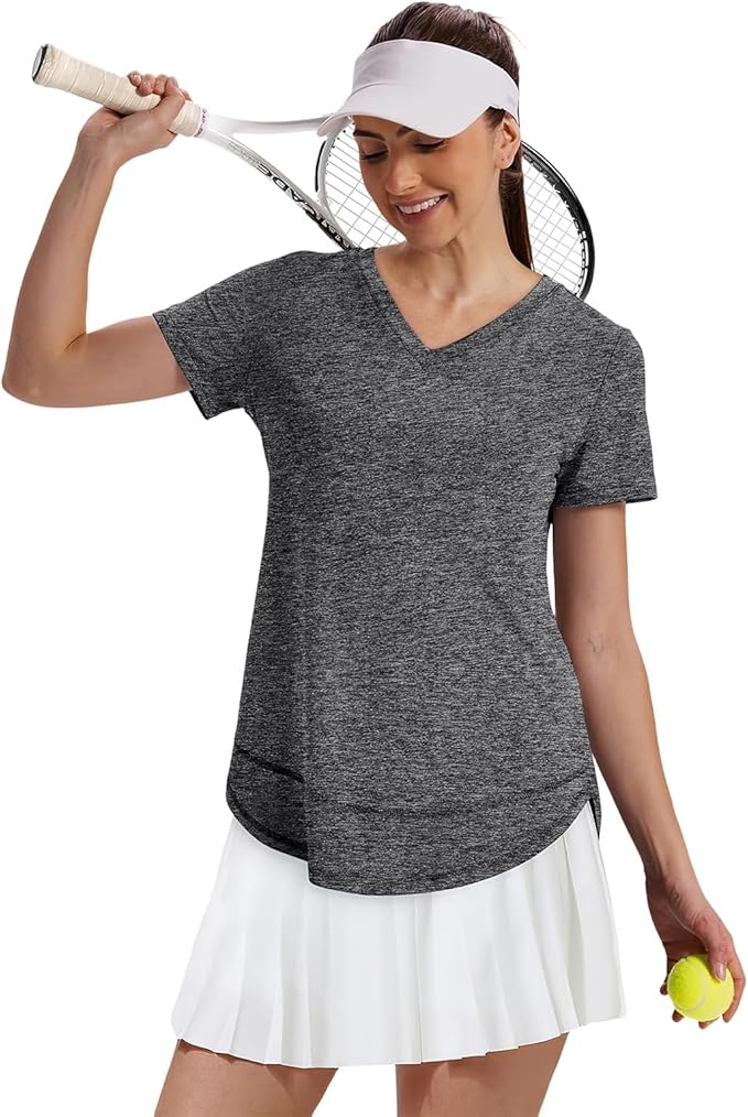 XIEERDUO Womens Workout Tops Short Sleeve Shirts Quick Dry Outfits for Hiking Running V Neck S-3XL