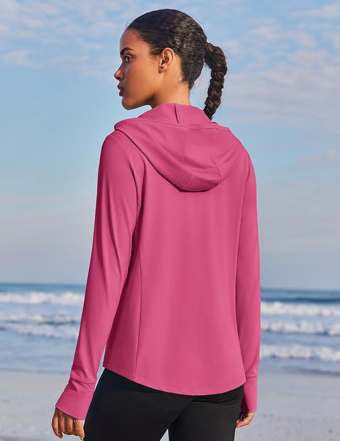 PINSPARK Women's UPF 50+ Sun Protection Hoodie Jacket Lightweight Full Zip Athletic Jacket Long Sleeve Shirt with Pockets