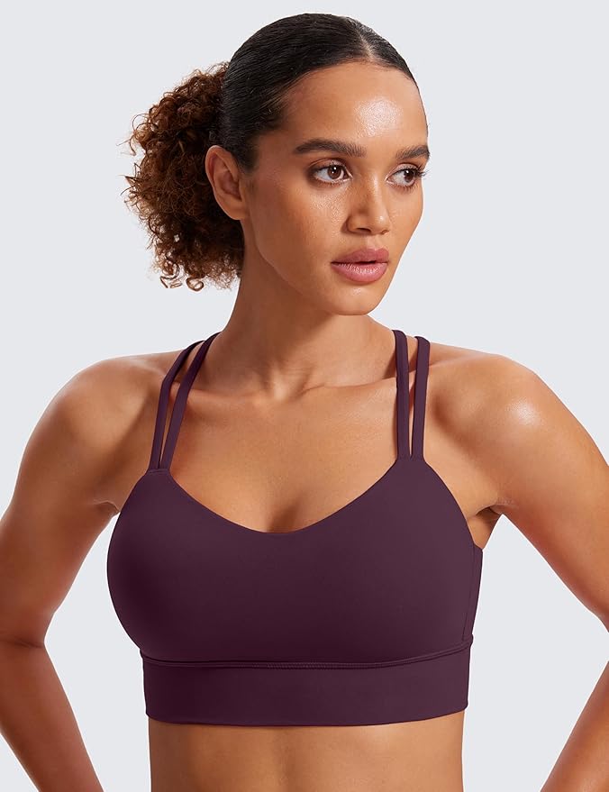 CRZ YOGA Softness Mold Butterluxe Strappy Longline Sports Bras for Women - Double Spaghetti Strap Workout Yoga Crop Top