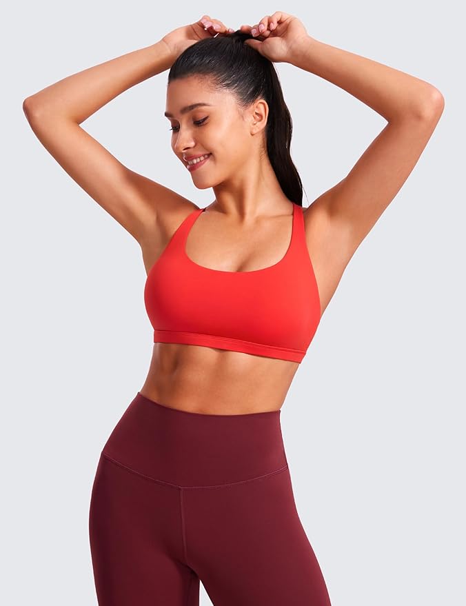 CRZ YOGA Naked Feeling Strappy Sports Bras for Women - Criss Cross Back Wireless Padded Cami Yoga Workout Top