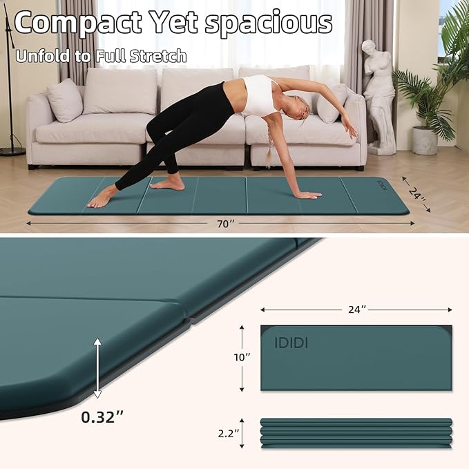Foldable Yoga Mat Extra Thick 0.32 Inches-SGS Certified POE Material Exercise Mat, Non-Slip Design Fitness Mats, Multi-Purpose Workout Mats For Studio or Home Use