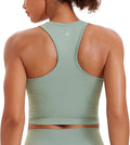 CRZ YOGA Seamless Ribbed High Neck Crop Tank Tops for Women - Longline Racerback Padded Sports Bras