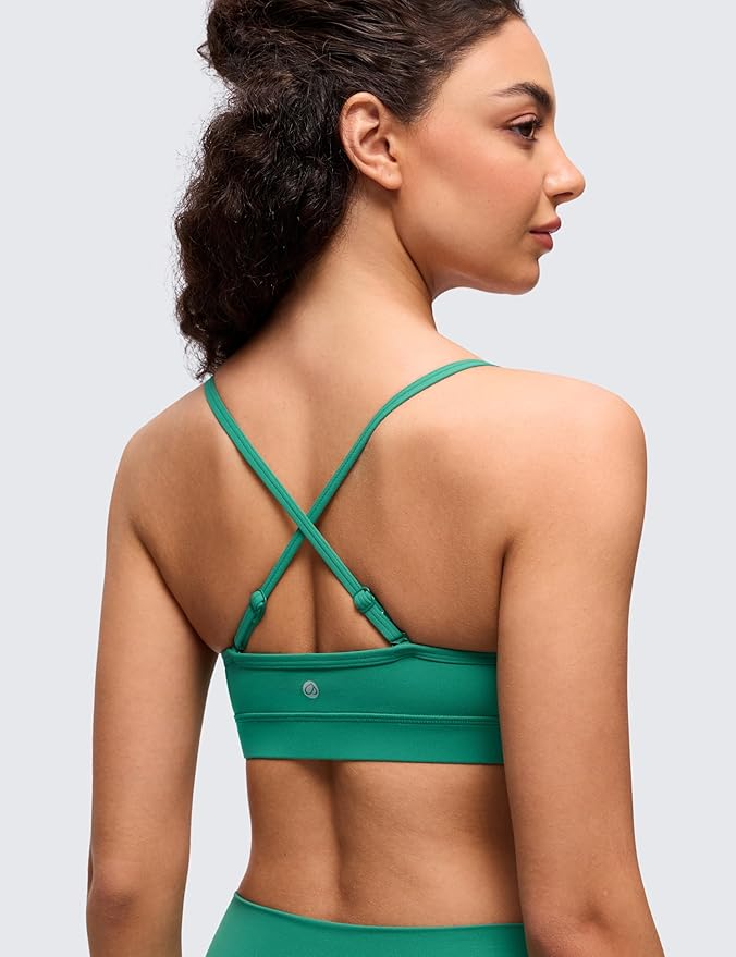 CRZ YOGA Butterluxe V-Neck Sports Bras for Women - Adjustable Thin Straps Padded Yoga Top Basic Wireless Camisole