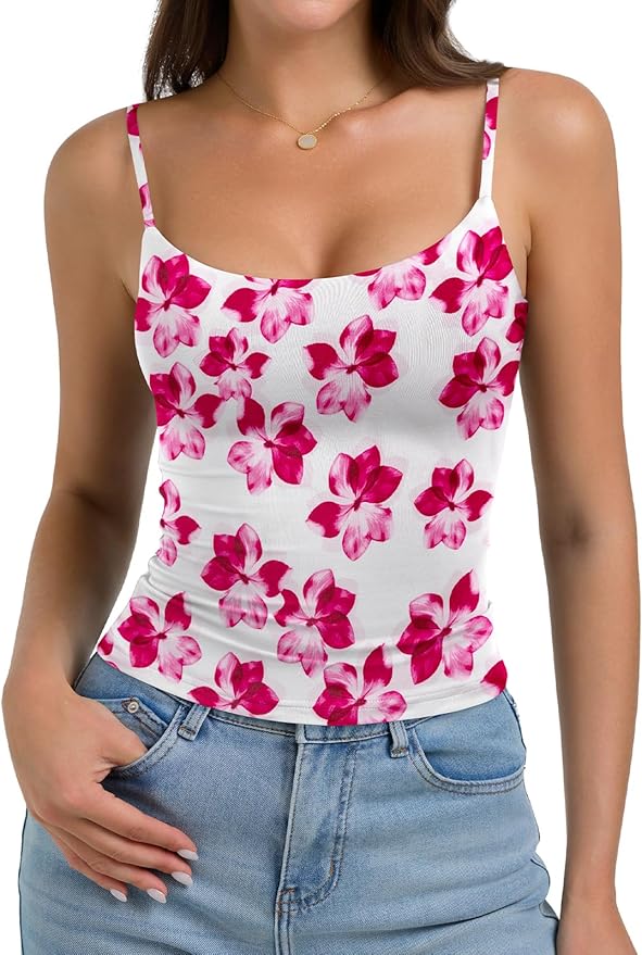 PINKMSTYLE Women's Basic Double Lined Scoop Neck Tank Tops Adjustable Cami Tank Summer Sleeveless Tops