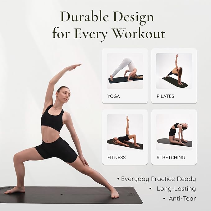 Arch-shaped Yoga Mat, Eco PU Rubber, Non-Slip Exercise Mat for Yoga, Pilates, Home Workout & Stretching with Carry/Stretch Strap & Motivational Design