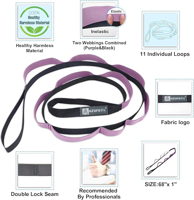 Premium Durable Stretch Straps with Loops, Stretching Strap for Physical Therapy, Multi-Loop Yoga Strap Fitness Exercise Strap for Yoga, Pilates, Dance, Flexibility&Exercise