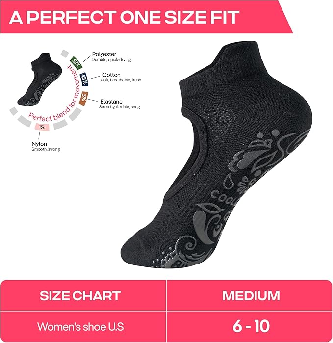 CoolMate Pilates Socks with Grips for Women, Yoga Socks, Crew Non Slip Women for Barre, Pilates Gifts for Women
