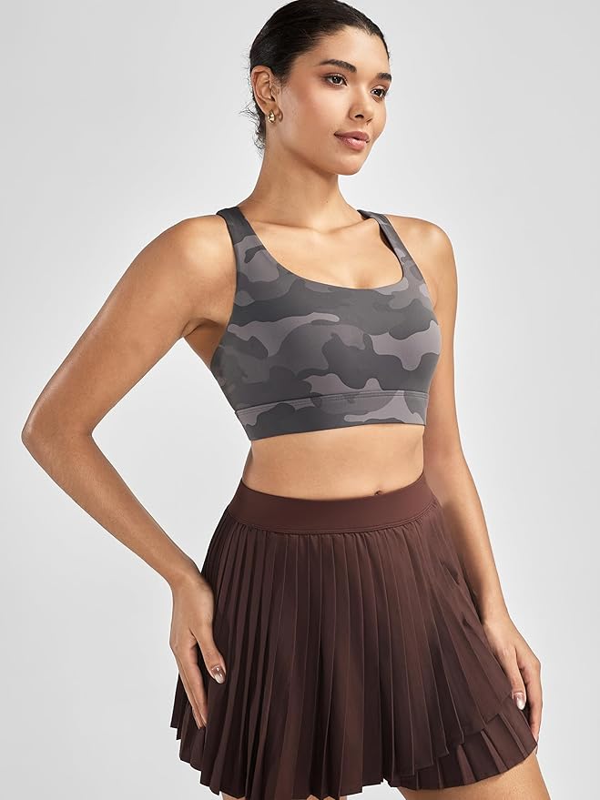 RUNNING GIRL High Impact Sports Bras for Women - Scoop Neck Strappy Sports Bra High Support Moulded Cup Workout Bra