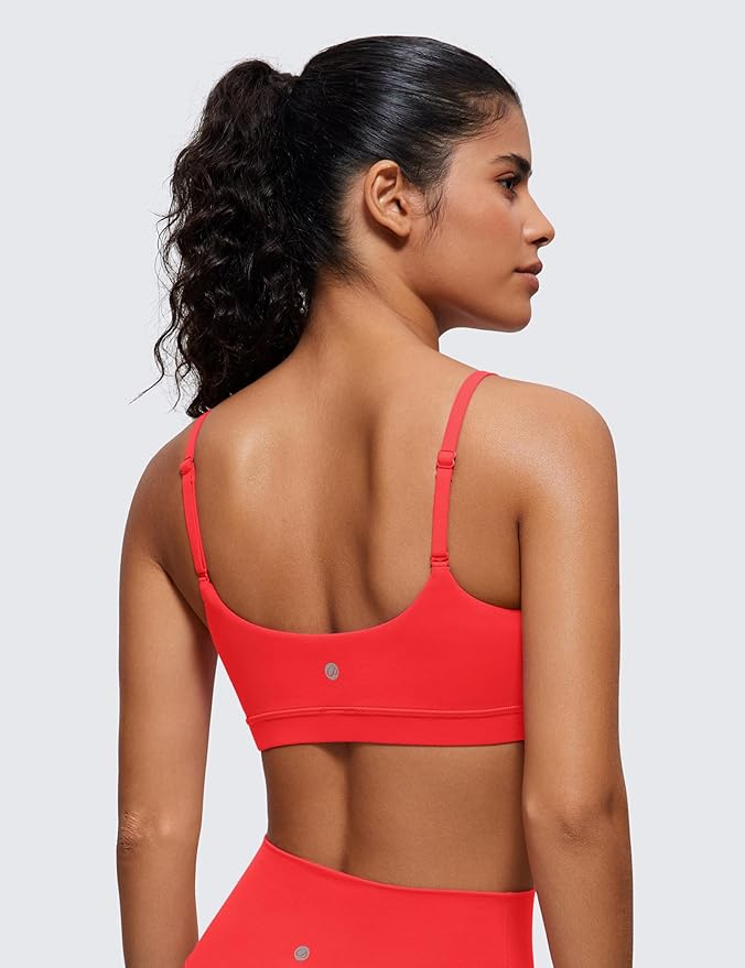 CRZ YOGA Butterluxe Adjustable Spaghetti Strap Sports Bras for Women - Scoop Neck Wireless Padded Yoga Workout Crop Top