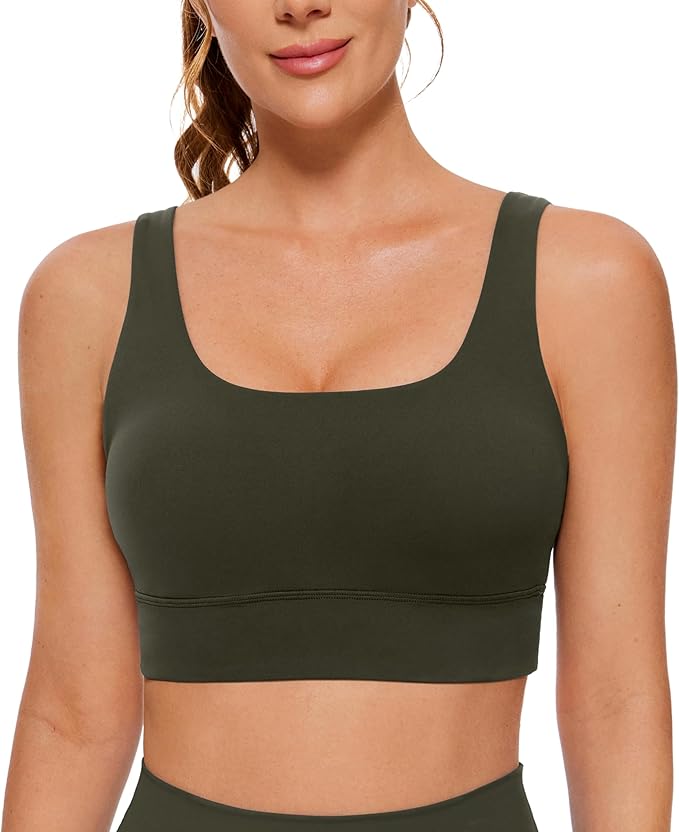 CRZ YOGA Butterluxe U Back Longline Sports Bras for Women - Scoop Neck Padded Yoga Workout Crop Top with Built in Pads