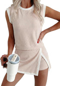 EVALESS 2 Piece Sets for Women Summer Outfits Ribbed Knit Tank Top and Split Lined Skirt Two Pieces Lounge Matching Set