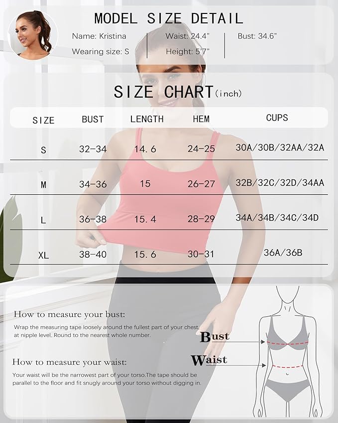 Everrysea Sports Bras for Women High Support Longline Workout Tank Tops Built in Bra Strappy Yoga Padded Crop Top