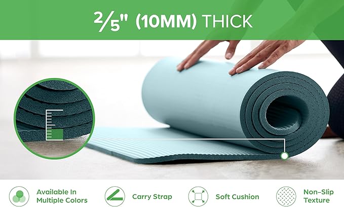 Gaiam Yoga Mat, Pilates & Exercise Mat, Thick 2/5" (10mm) Workout Mat with Easy-Cinch Carrying Strap for Home & Gym Workouts